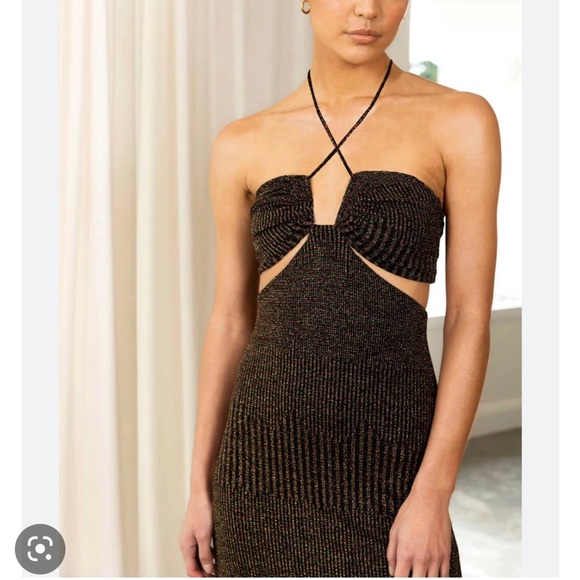 NWT Misha Dulci Metallic Stripe Cut Out Bodycon Dress - Picture 3 of 12